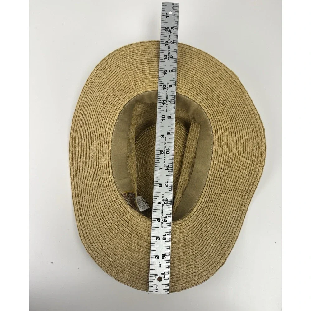 Scala Straw Diego Boater Hat Grosgrain Band Tan Black Sun Summer Packable Beach